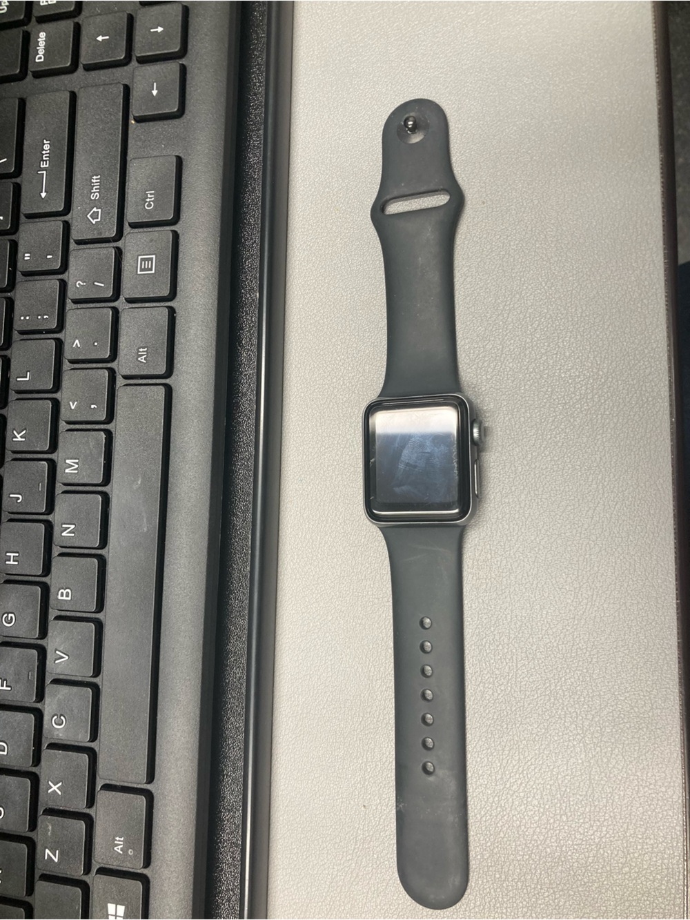 Apple series 3 watch 38mm aluminum case Ion-X glass gps s/m band black grey